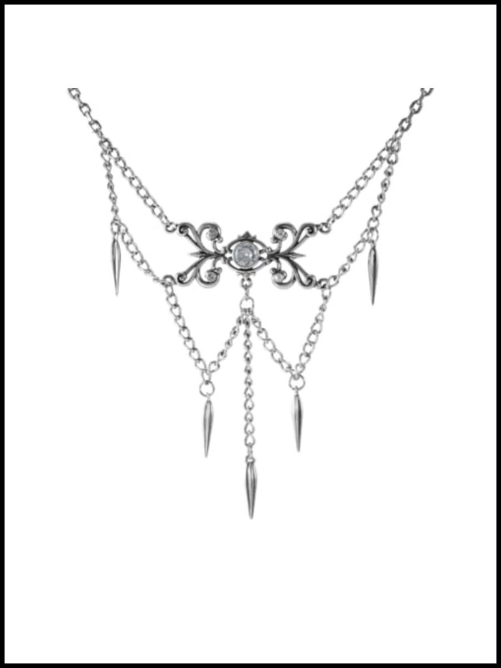 Layered Chain Pendant Necklace Gothic Punk Brass Antiqued Silver